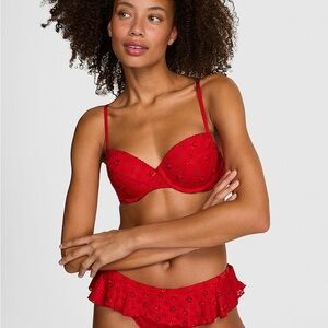 Victoria Secret Red Floral Lace Bikini Top LIKE NEW
